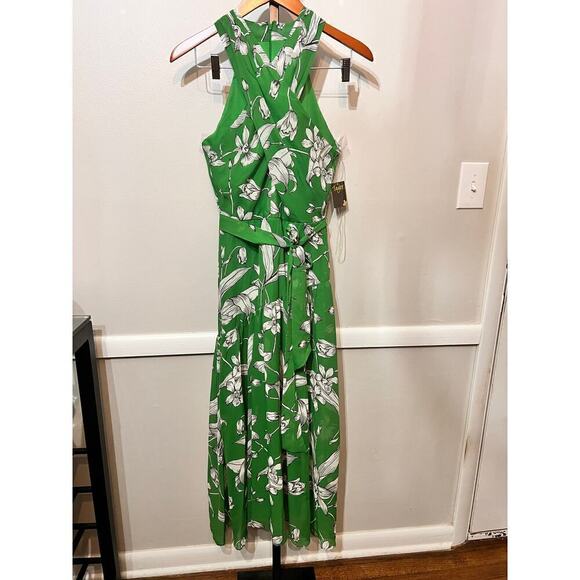 NWT Taylor Emelia Maxi Dress Sleeveless Floral Print Halter Neck Green Womens 8 - Picture 5 of 12